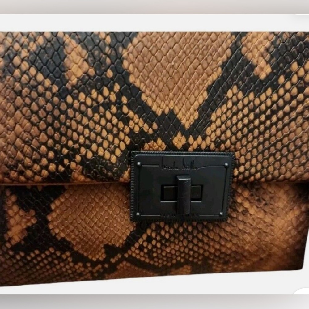 Nicole Miller Brown and Black Snake Skin Crossbody Purse - Black Chain Strap NWT - Picture 4 of 11